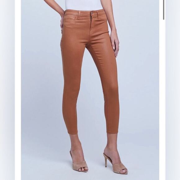 L’Agence NEW Womens Margot Skinny High Rise Jeans sz 24 Java Coated Wax Denim - Picture 2 of 14